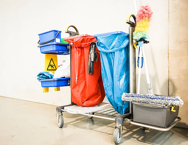 cleaning trolley (service cart) in front of wall